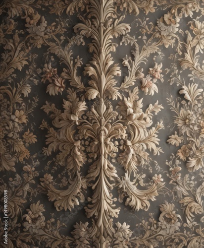 Muted floral damask wallpaper, ornate vintage design, rose, pastel, wallpaper