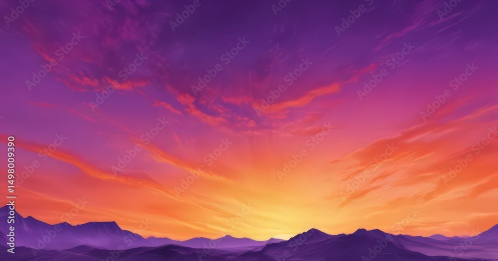 Fototapeta premium Fluid orange purple watercolor wash, evoking a fiery sunset sky , flowing, art, orange