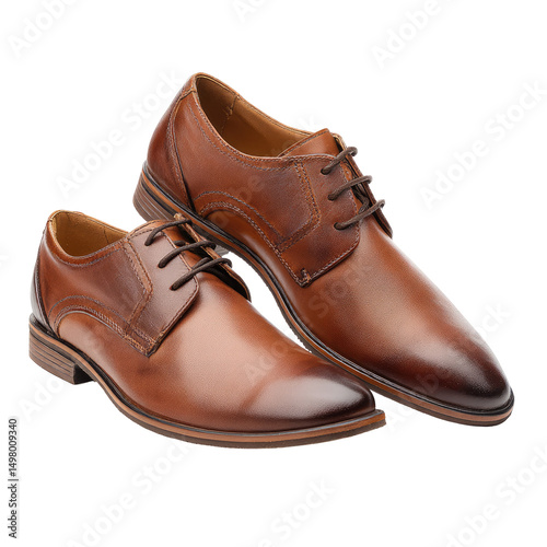 Wallpaper Mural A pair of polished brown leather oxfords, lace-up style, with subtly contrasting stitching, positioned at a slight angle against a plain background, showcasing their sleek, formal design Torontodigital.ca
