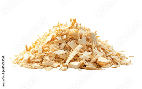 Pile of wood chips on a white background