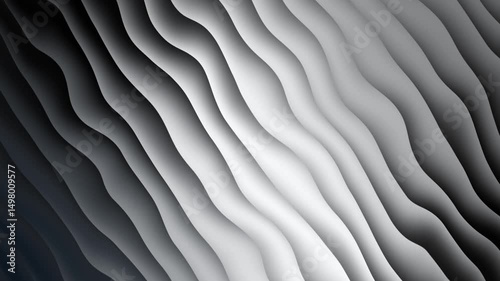 Abstract gradient background with diagonal waving lines. Black and white seamless loop animation