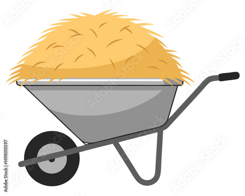 Wheelbarrow filled with straw showcasing traditional farming concept and rice cultivation practices