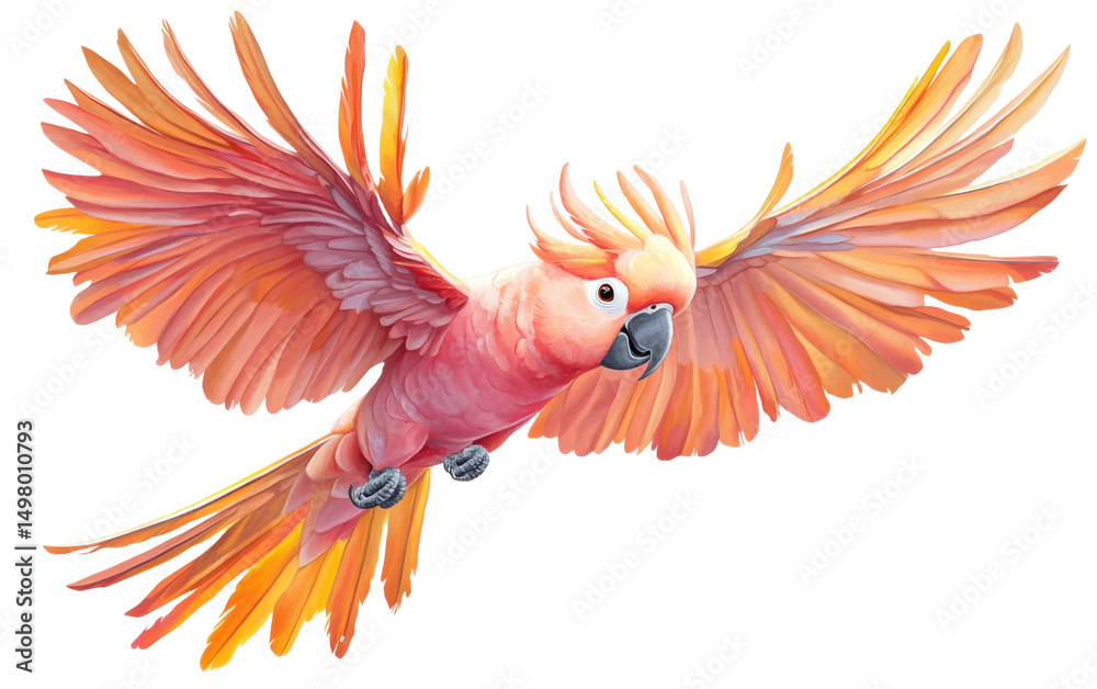 Fototapeta premium Colorful bird with a long tail is flying in the air