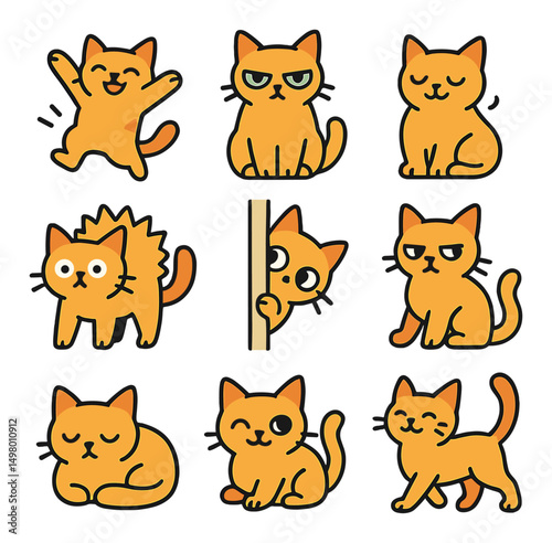 Cute cat flat icons set. feline, pet graphics for playful and charming designs