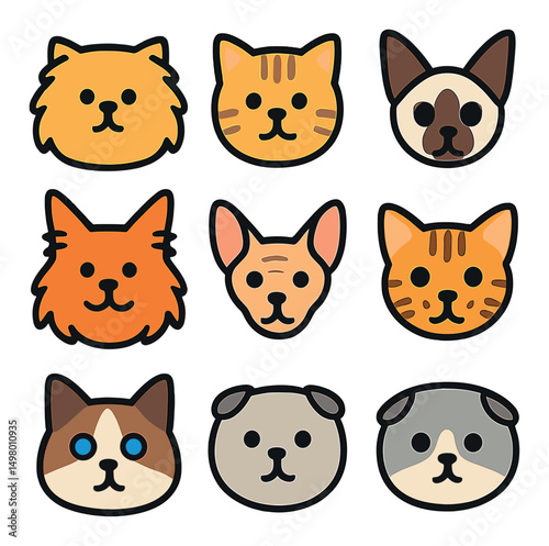 Cute cats flat icons set. pet, animal, and feline symbols for digital design