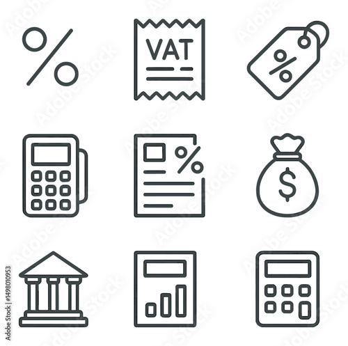 Finance and accounting linear icons set. money management and budgeting symbols