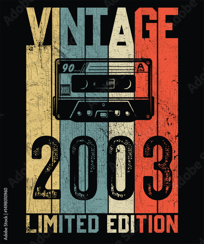 Vintage 2003 Limited Edition Retro T Shirt Design, Vector, Black Background