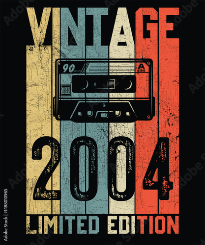 Vintage 2004 Limited Edition Retro T Shirt Design, Vector, Black Background