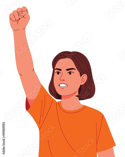 Woman Raising Fist in Empowerment Gesture, Expressing Strength and Determination
