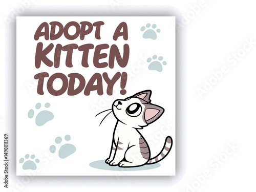 Adopt, don't shop! Creative square banner template. Naive illustration with young woman, who hugging her adopted dog with big heart on background. Flat style. Kawaii clip art with french bulldog.