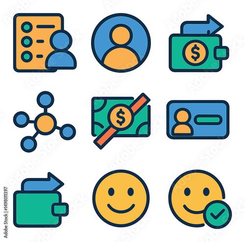 Finance and banking flat icons set. money and payment transaction symbols