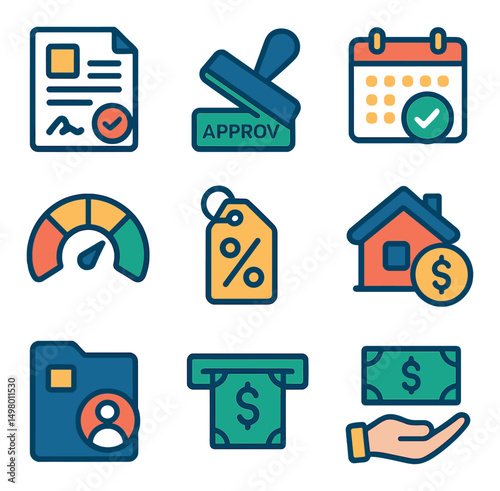 Finance and business flat icons set. accounting and money management symbols