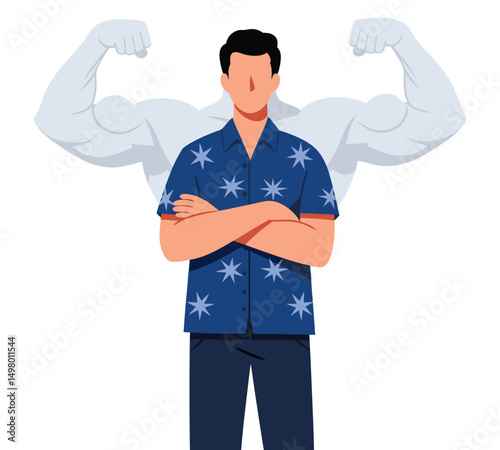 Man Flexing Muscles With Confident Stance and Stylish Shirt in Artistic Illustration