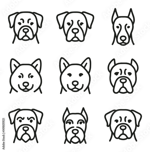 Dog breeds silhouette icons set. canine illustrations for pet-themed designs