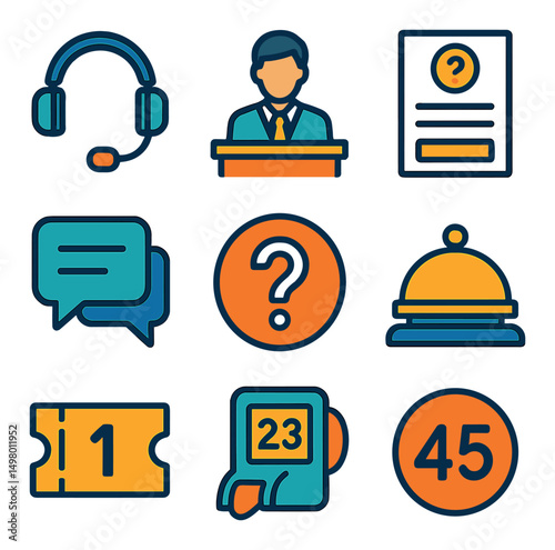 Customer service flat icons set. support and help center symbols for communication