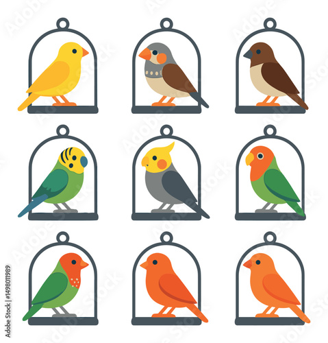 Birdwatching flat icons set. avian and bird species symbols collection