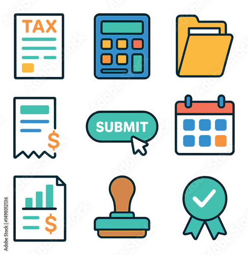Finance and accounting flat icons set. budgeting and financial management symbols