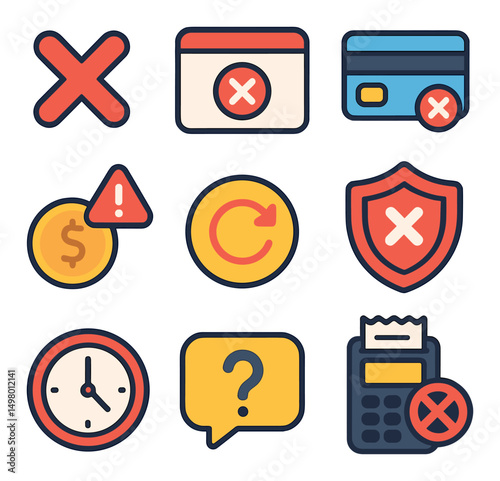Business and finance flat icons set. financial and commerce symbols collection