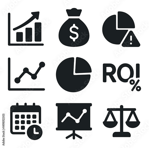 Business analytics silhouette icons set. data, finance symbols for analysis
