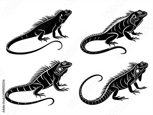 iguana sihouette black vector bundle