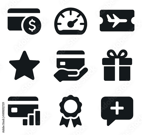 Finance and business silhouette icons set. money and commerce symbols