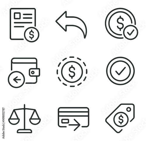 Finance and banking linear icons set. money and payment symbols for financial tools