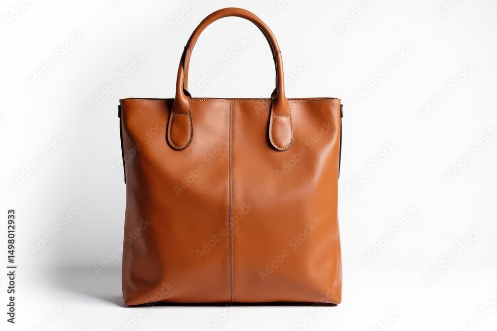 Brown leather tote bag, isolated on white background, luggage, handbag, brown bag Brown leather tote bag, isolated on white background, luggage, handbag, brown bag