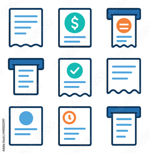 Finance and accounting flat icons set. budget management and money symbols