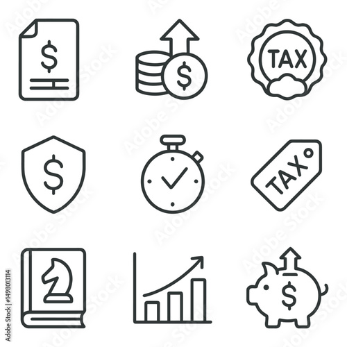 Finance and business linear icons set. accounting and money management symbols