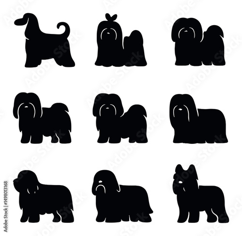 Dog breeds silhouette icons set. canine and pet symbol collection