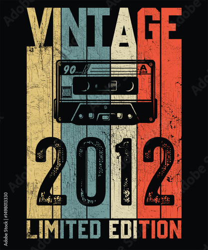 Vintage 2012 Limited Edition Retro T Shirt Design, Vector, Black Background