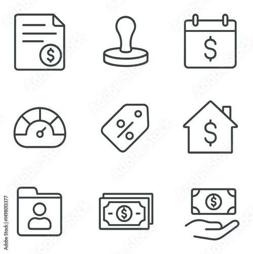 Finance and economy silhouette icons set. budget, money, and banking symbols