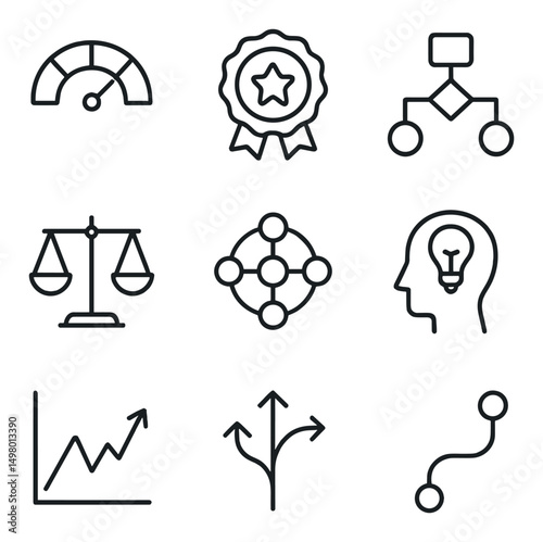 Business and strategy linear icons set. planning and analytics symbols