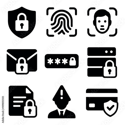 Cybersecurity and privacy flat icons set. security and protection symbols