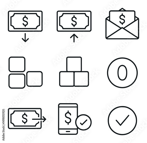 Financial and money linear icons set. currency and payment symbols collection