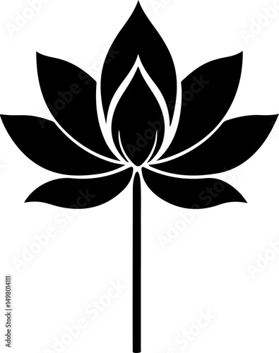 Elegant black lotus flower silhouette, symbolizing purity and enlightenment, ideal for spiritual designs, tattoos, and serene decor.