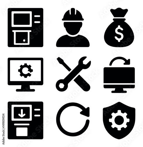 Finance and security silhouette icons set. banking and protection symbols
