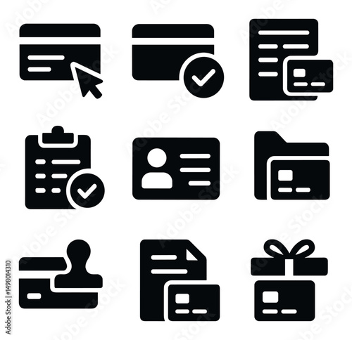 Finance and business silhouette icons set. commerce and money management symbols