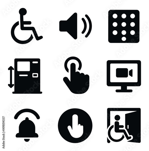 Accessibility silhouette icons set. inclusive and universal design symbols