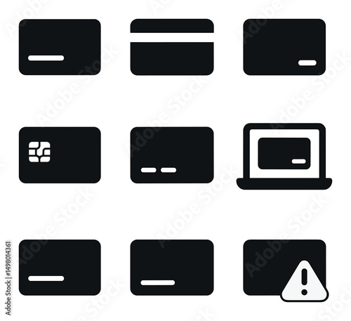 Payment method silhouette icons set. credit card, transaction, and finance symbols