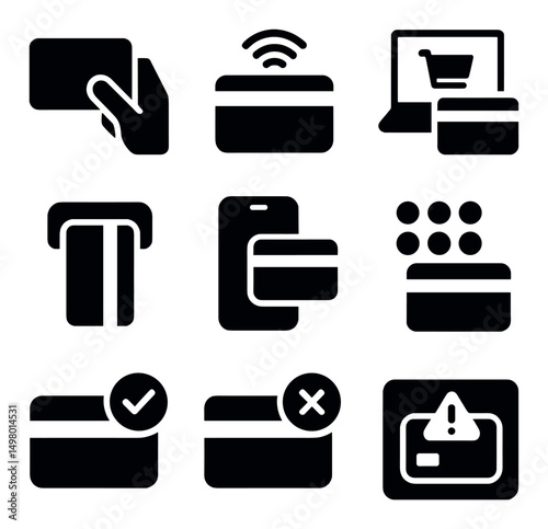 E-commerce and payment silhouette icons set. online shopping and transaction symbols