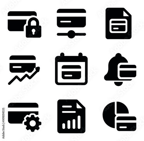 Finance and banking silhouette icons set. payment and transaction symbols