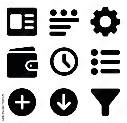 Essential ui silhouette icons set. minimalist user interface and design elements