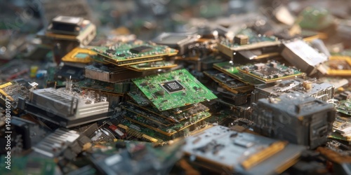 Heap of Electronic Waste with Discarded Computer Hardware for Recycling