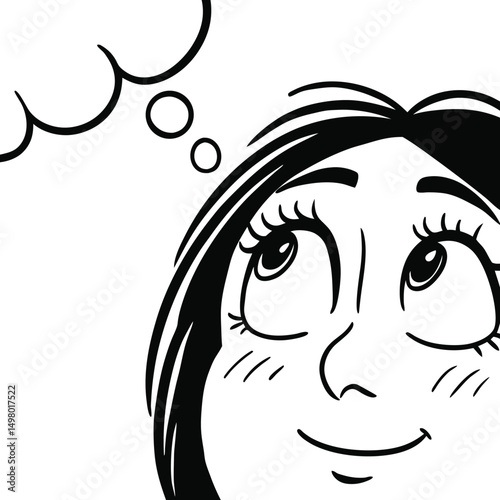 Daydreaming: An image of a girl's face is looking up at a thought bubble. It captures the feeling of dreaming or contemplating.