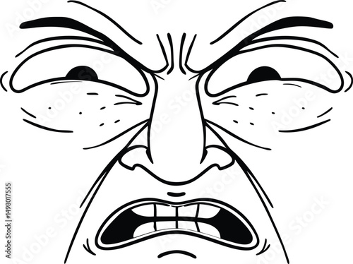 An Expression of Anger: A powerful black-and-white line drawing of a face consumed by rage and frustration. Expressing pure, raw emotion