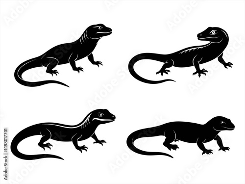monitor lizard sihouette black vector bundle