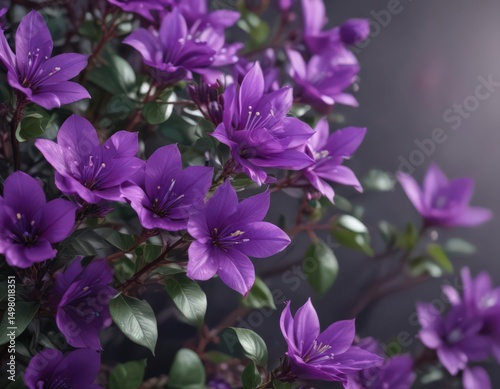 Close-up of vibrant purple petals, delicate leaves , beautiful, closeup