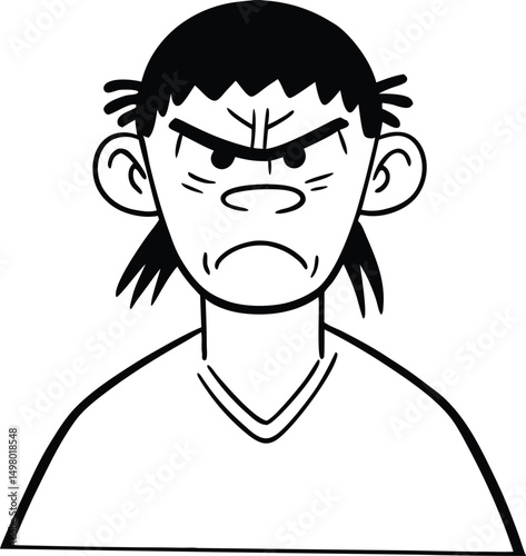 Frustration: A close-up depiction of an angry individual. The expressive line art captures the essence of annoyance. 