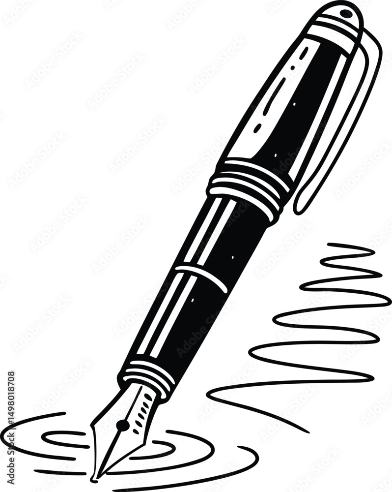 Ink's Trail: A classic fountain pen elegantly sketching a swirling line, perfect for concepts like writing, creativity, and the art of expression. 